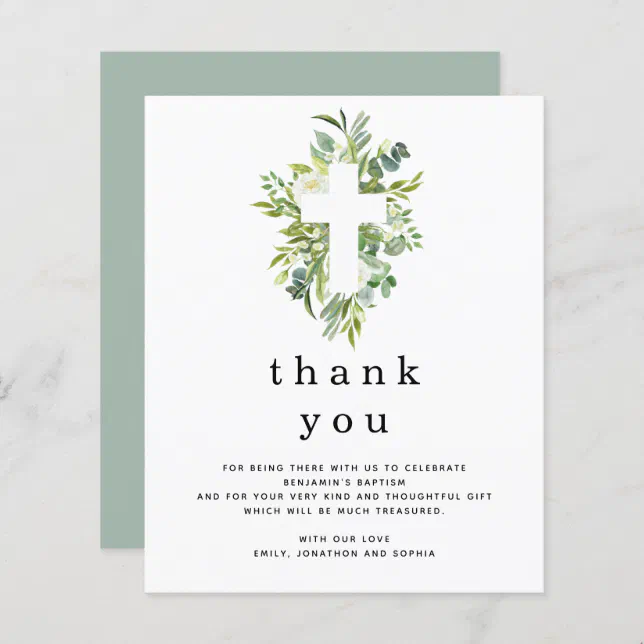 Budget Eucalyptus Leaves Cross Baptism Thank you | Zazzle