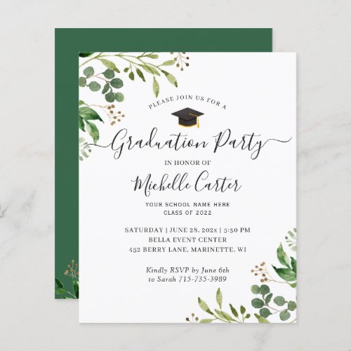 Budget Eucalyptus Leaves Graduation Party Invite