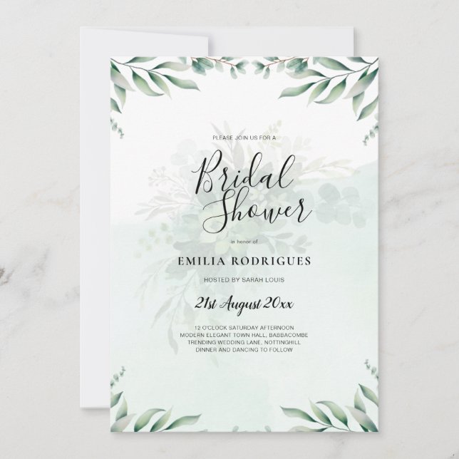 Budget Eucalyptus Leaves Greenery Wedding QR CODE Invitation (Front)