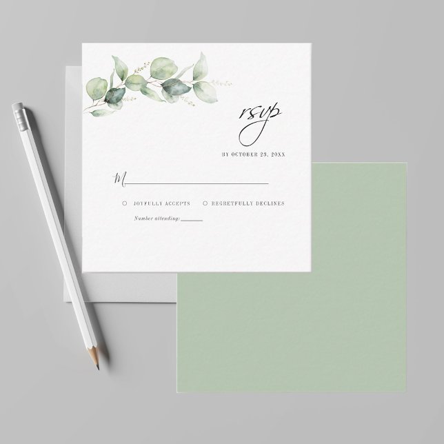 Budget Eucalyptus Leaves Greenery Wedding RSVP Note Card (Minimalist Eucalyptus Wedding RSVP Mini Card)