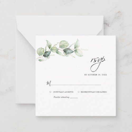Budget Eucalyptus Leaves Greenery Wedding RSVP Note Card