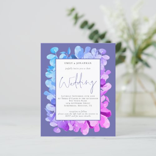 Budget Eucalyptus Lilac QR Code Wedding Invitation