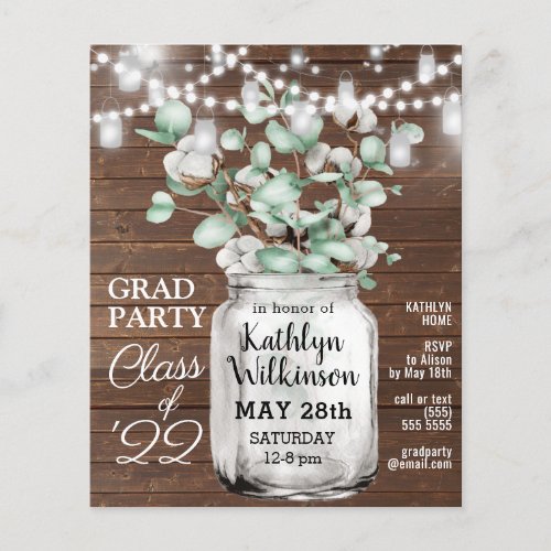 BUDGET Eucalyptus Mason Jar Graduation Invitation