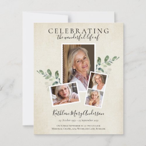 BUDGET Eucalyptus Memorial Service Invitation