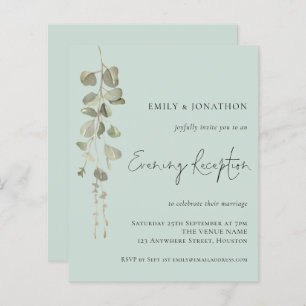 Budget Eucalyptus Mint Wedding Reception Invite