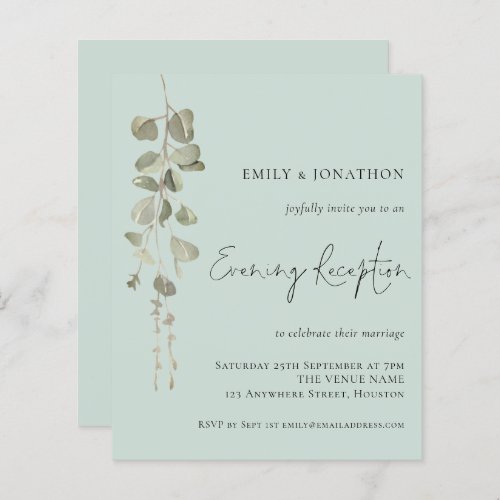 Budget Eucalyptus Mint Wedding Reception  Invite