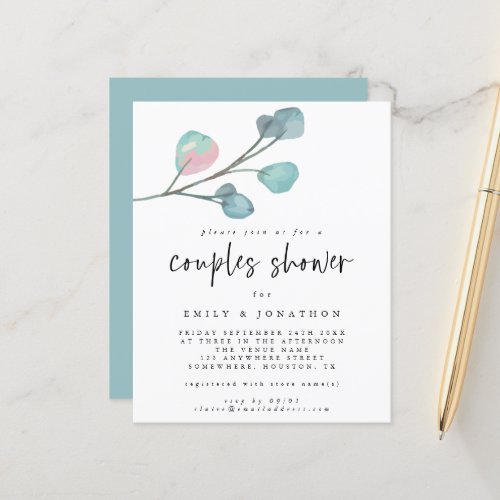 Budget Eucalyptus Modern Couples Shower Invitation