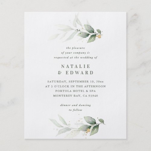 budget Eucalyptus modern minimal elegant wedding Flyer