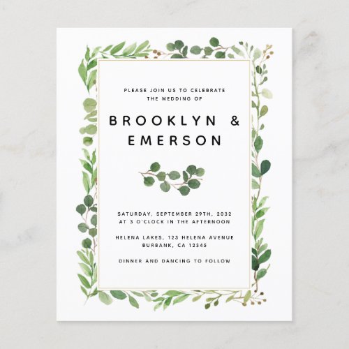 BUDGET Eucalyptus Modern Wedding Invitation