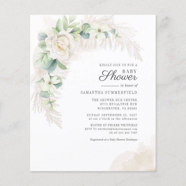 Budget Eucalyptus Pampas Grass Girl Baby Shower (Front)