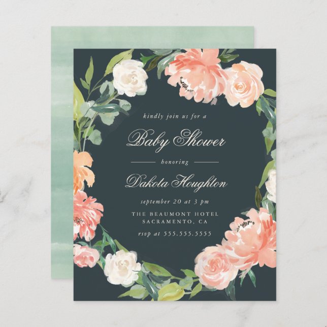 Budget Eucalyptus & Peonies Gray Baby Shower (Front/Back)
