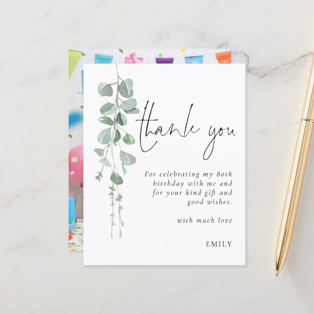 Budget Eucalyptus Photo 80th birthday Thank You (Front/Back In Situ)