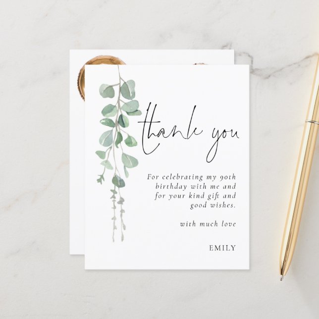 Budget Eucalyptus Photo 90th birthday Thank You (Front/Back In Situ)