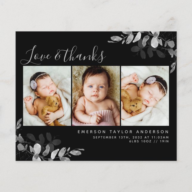 Budget Eucalyptus Photo Baby Thank You Card (Front)