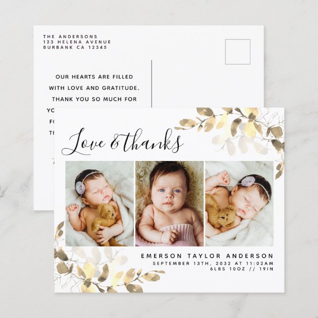 Budget Eucalyptus Photo Baby Thank You Postcard (Front/Back)