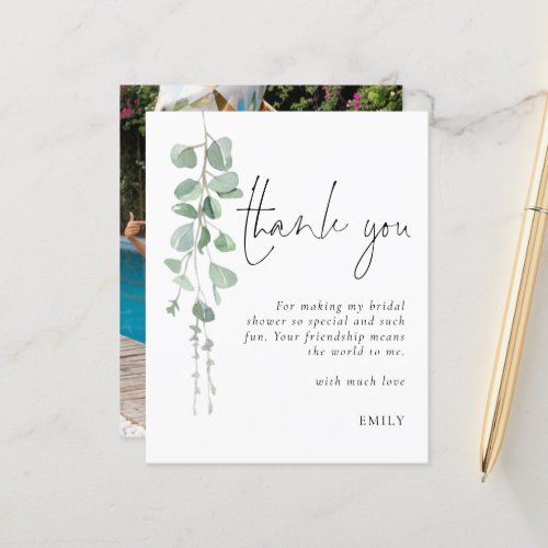 Budget Eucalyptus Photo Bridal Shower Thank You