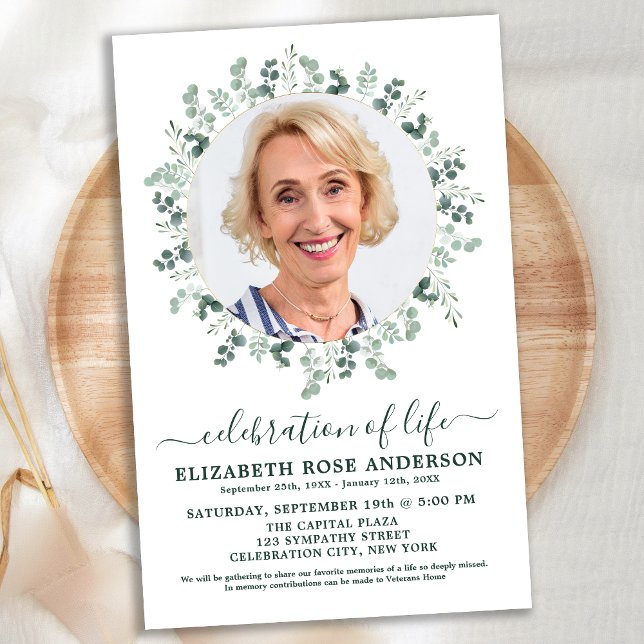 Budget Eucalyptus Photo Celebration Of Life Invite (Creator Uploaded)
