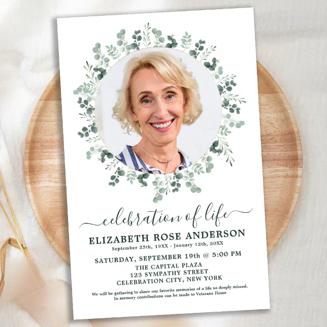 Budget Eucalyptus Photo Celebration Of Life Invite | Zazzle