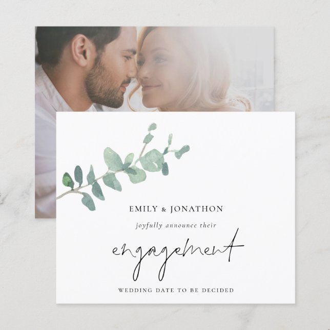 Budget Eucalyptus Photo Engagement Announcement (Front/Back)