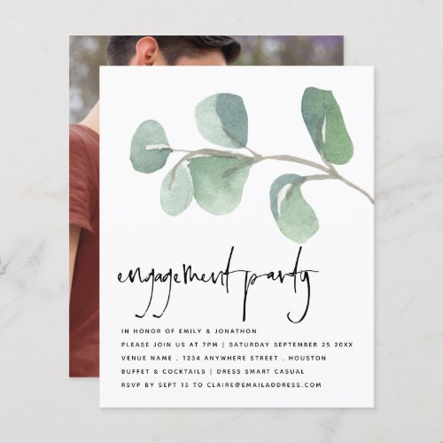 Budget Eucalyptus Photo Engagement Party Invite