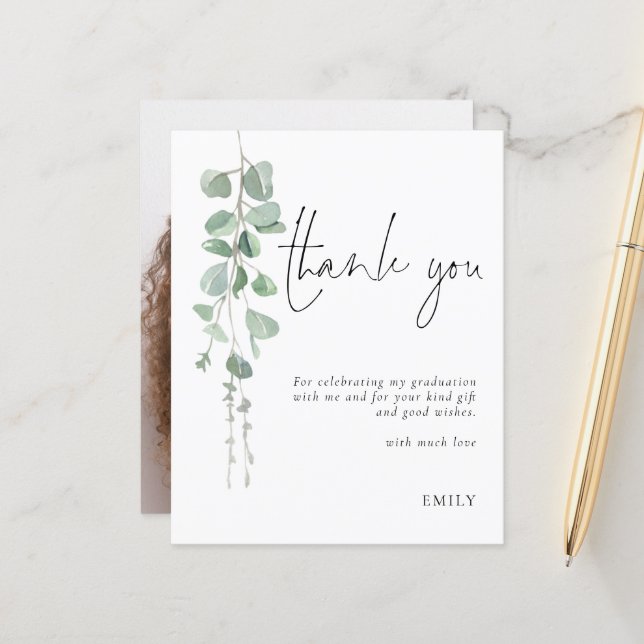 Budget Eucalyptus Photo Graduation Thank You (Front/Back In Situ)