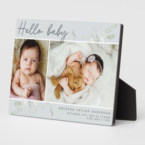 Budget Eucalyptus Photo Hello Baby Stats Plaque