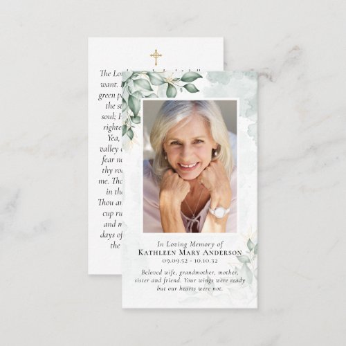 Budget Eucalyptus Photo Memorial Prayer Card