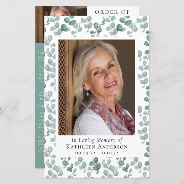 BUDGET Eucalyptus Photo Memorial Service Program (Front/Back)