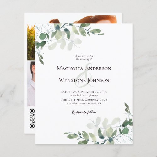 Budget Eucalyptus Photo QR Code Wedding Invitation