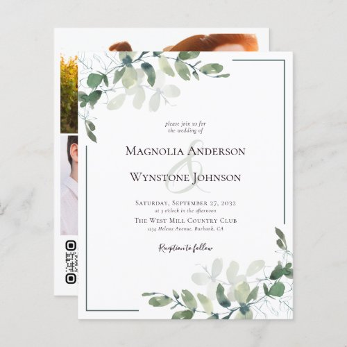 Budget Eucalyptus Photo QR Code Wedding Invitation