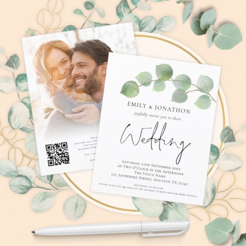 BUDGET Eucalyptus Photo QR Code Wedding Invite