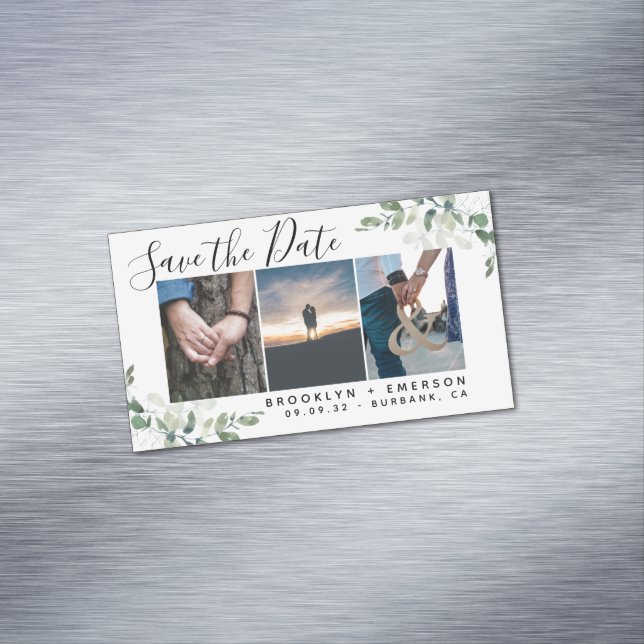Budget Eucalyptus Photo Save the Date Business Card Magnet (In Situ)