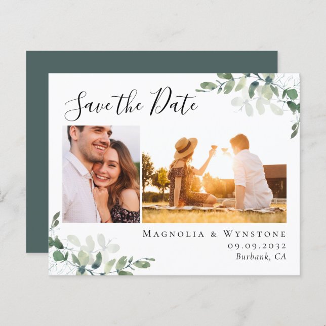 Budget Eucalyptus Photo Wedding Save the Date  (Front/Back)