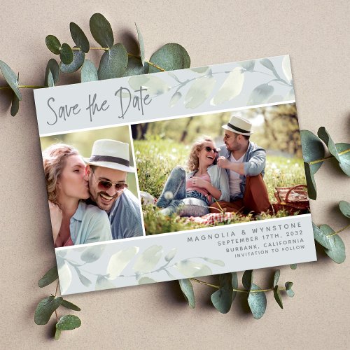 Budget Eucalyptus Photo Wedding Save the Date