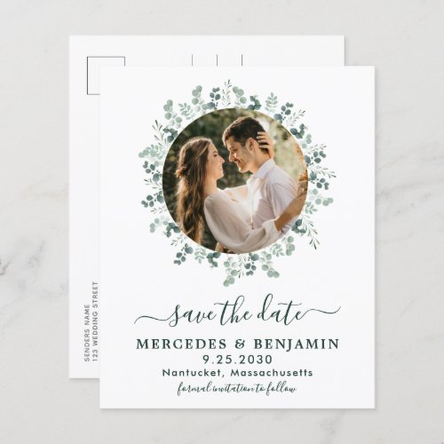 Budget Eucalyptus Photo Wedding Save The Date Card