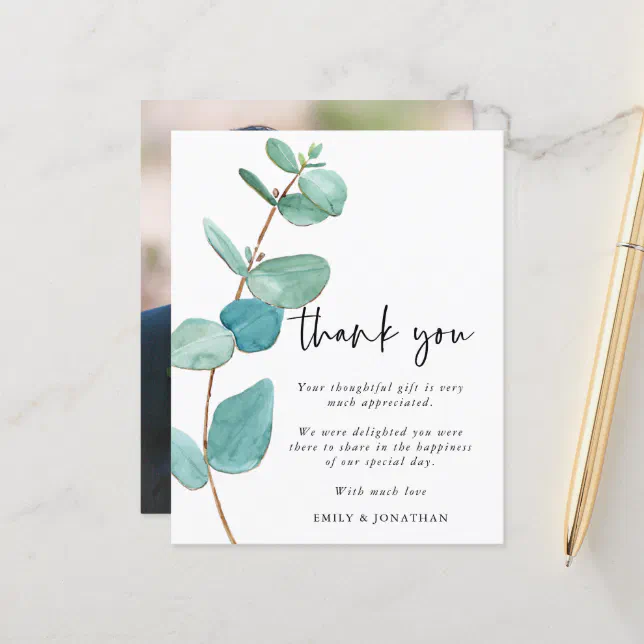 Budget Eucalyptus Photo Wedding Thank you | Zazzle