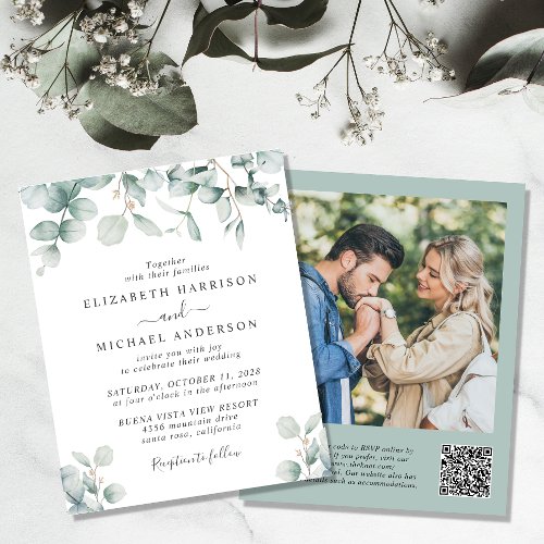 Budget Eucalyptus QR Code Photo Wedding Invitation