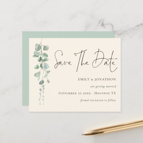 Budget Eucalyptus QR Code Sage Ivory Save The Date