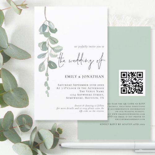 Budget Eucalyptus QR Code Script Wedding Invite