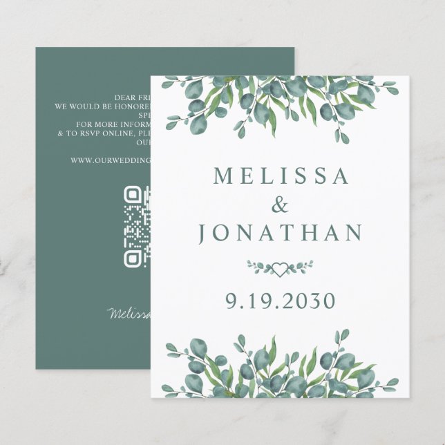 Budget Eucalyptus QR Code Wedding Invitation (Front/Back)