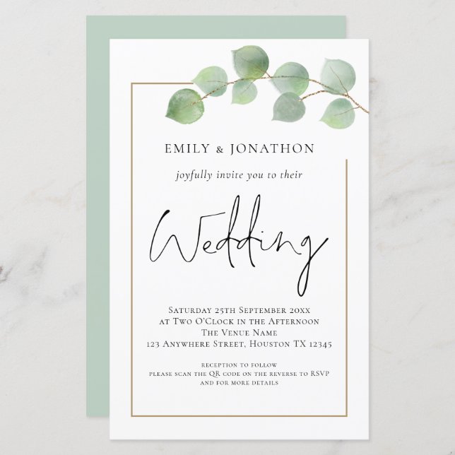 BUDGET Eucalyptus QR Code Wedding Invitation (Front/Back)