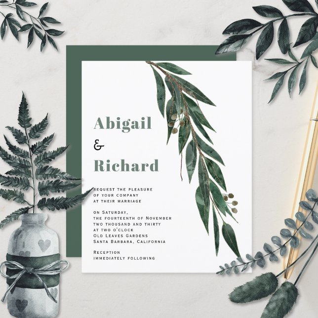BUDGET eucalyptus, QR RSVP wedding invitation (Creator Uploaded)