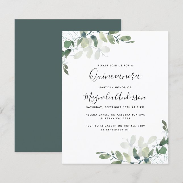 BUDGET Eucalyptus Quinceanera Party Invitation (Front/Back)