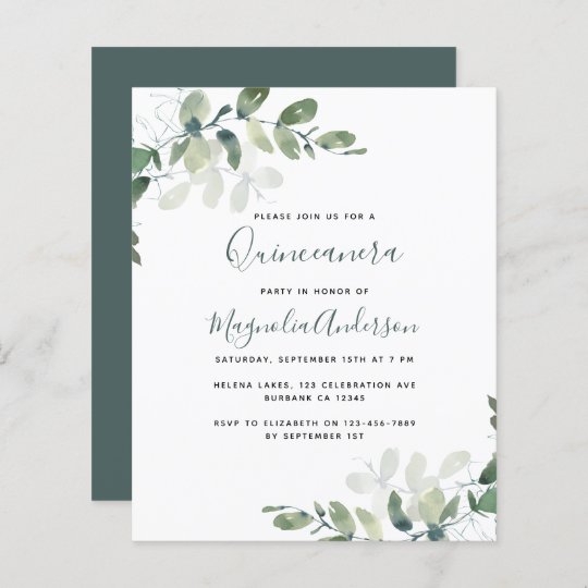 BUDGET Eucalyptus Quinceanera Party Invitation | Zazzle.com