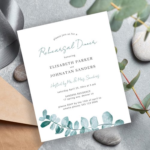 Budget eucalyptus rehearsal dinner invitation