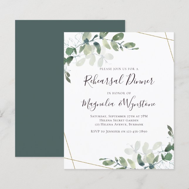 Budget Eucalyptus Rehearsal Dinner Invitation (Front/Back)