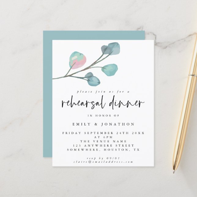 Budget Eucalyptus Rehearsal Dinner Invitation (Front/Back In Situ)