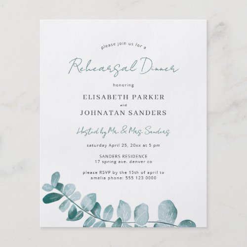 Budget eucalyptus rehearsal dinner invitation flyer