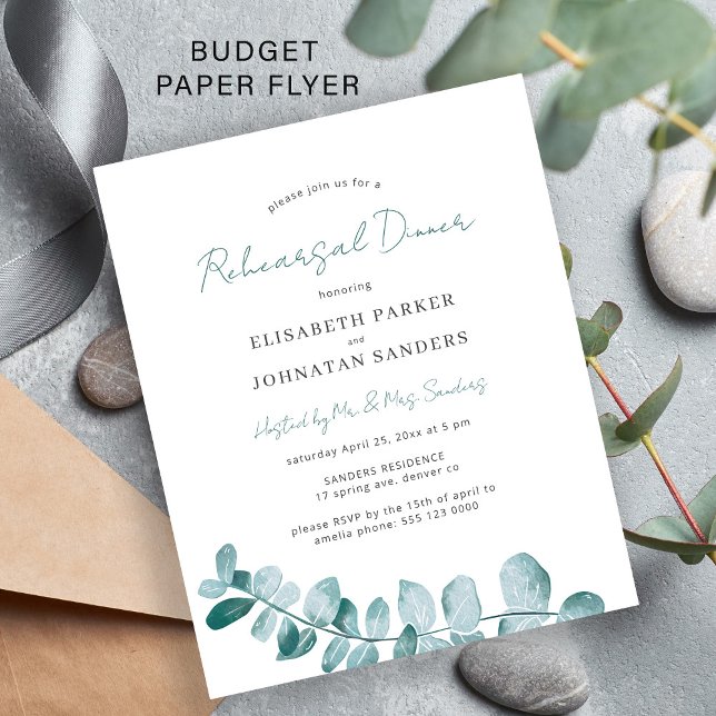 Budget eucalyptus rehearsal dinner invitation flyer (Creator Uploaded)