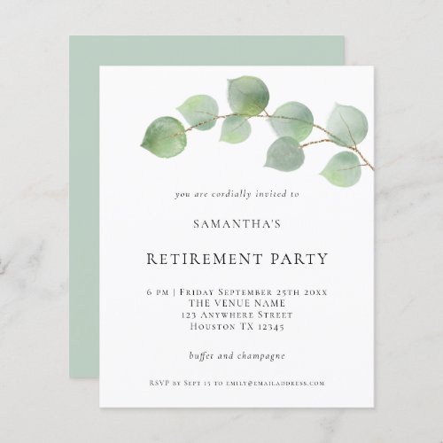 Budget Eucalyptus Retirement Party Invitation